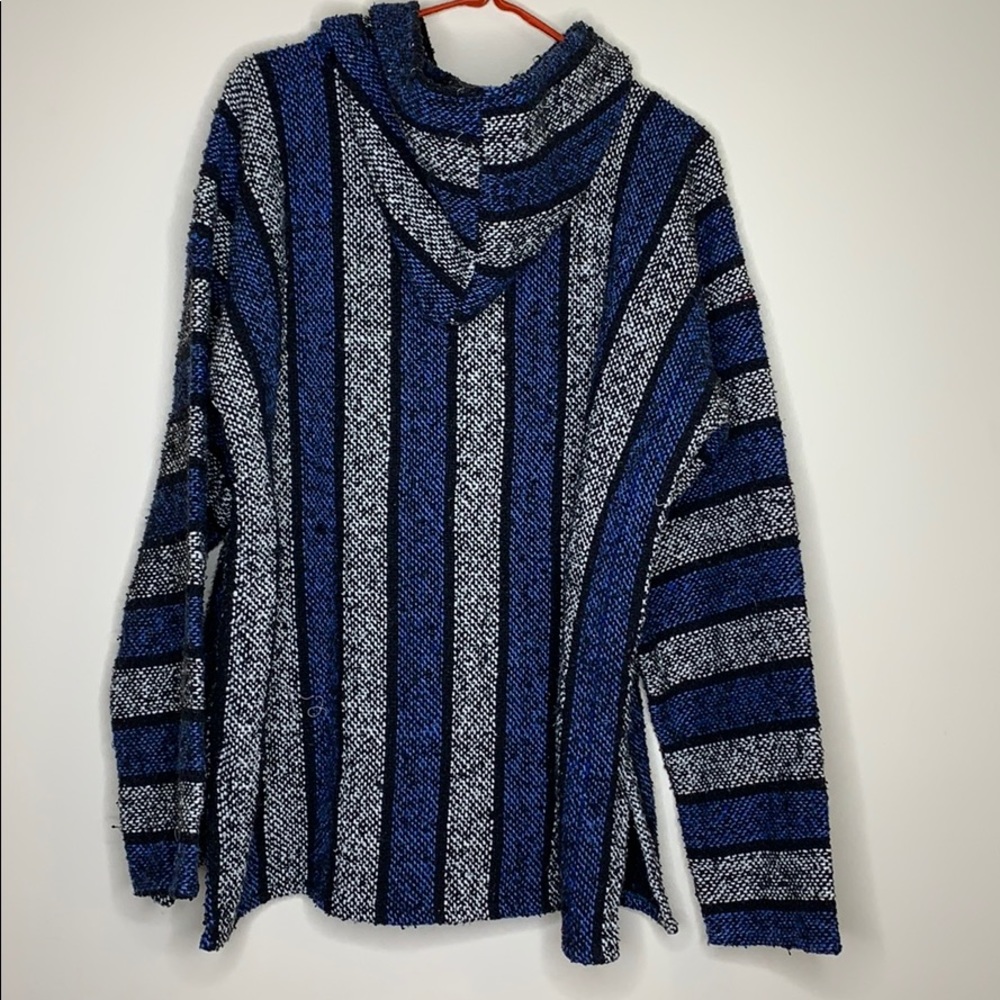 Baja | Blue Mexican Authentic Drug Rug Hoodie Imported Drug Rug Kangaroo Pocket - Picture 8 of 10